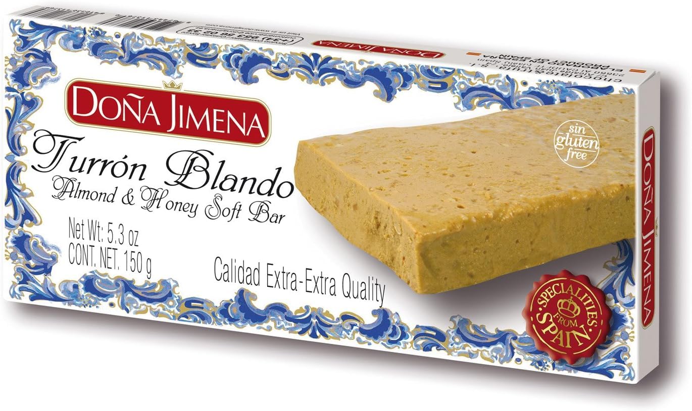DOÑA JIMENA - Turrón Blando con Miel y Almendras, Textura Cremosa, Dulce Navideño de Receta Artesanal Calidad Extra, Turrón tradicional Sin Gluten 150 G