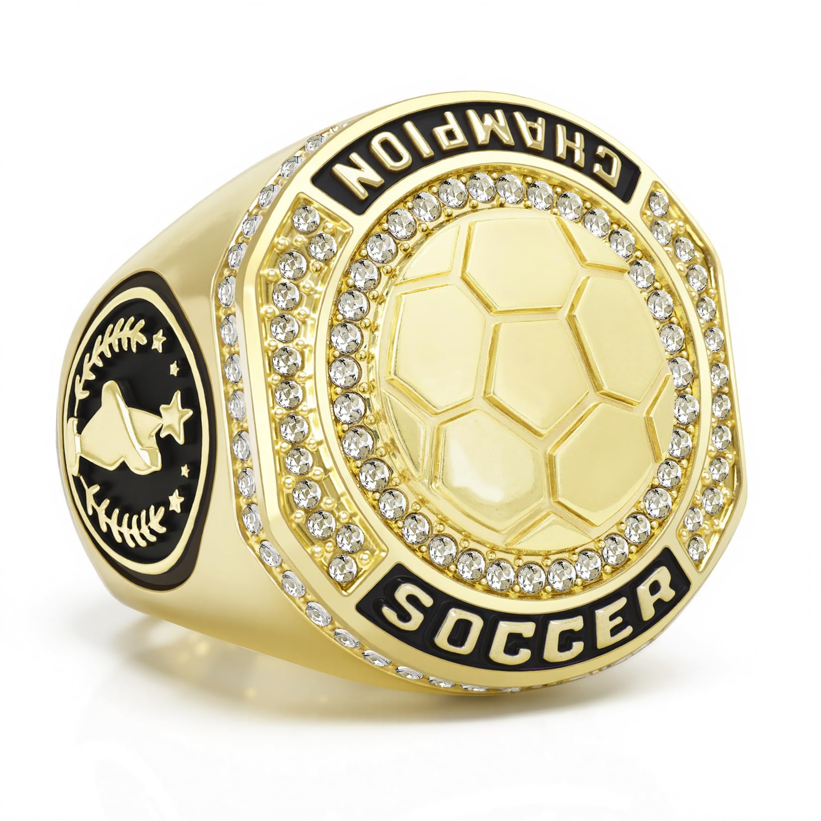 1-12 Pack MVP Football Baseball Basketball Soccer Champion Ring Championship Rings Most Valuable Player Football Baseball Basketball Soccer Gold Award Trophy Medals Ring with Display Case and Holder