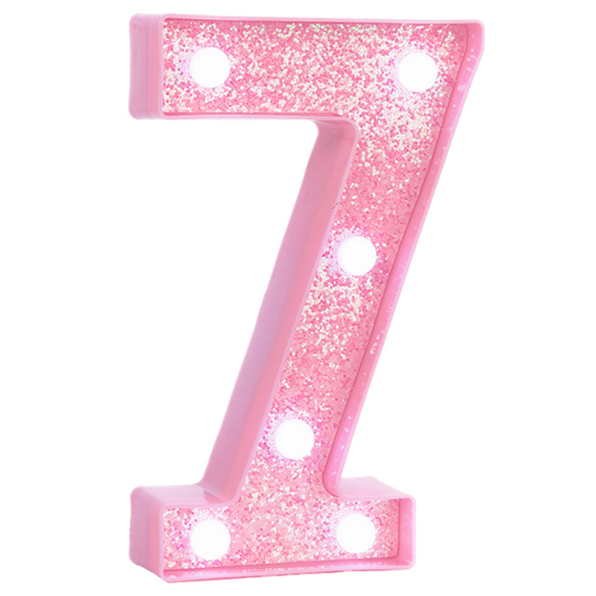 EUFONY Pink Glitter LED Marquee Light Up Number 7 with Cool White Lights, Battery-Powered Numbers sign for Girls' Birthday Party Decorations, Gift for Girls Room Wall Decor, 2 Adhesive Hooks Included — image 1