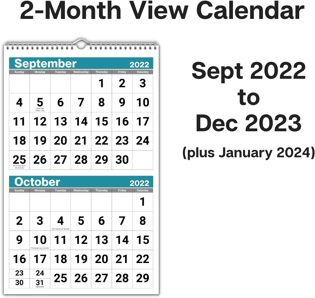 Dunwell 2-Month Wall Calendar 2022-2023, Two Months View Calendar, 2 Month Display, Vertical Wall Calendar, Use Now to December 2023 (Shows January 2024), Office Calendar, Ships Folded : Office Products