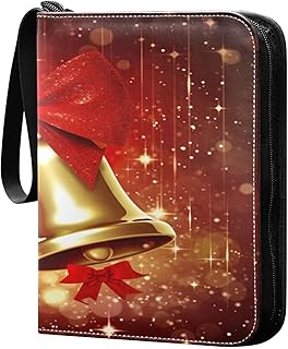 Kigai Christmas Bell Trading Card Binder with Sleeves PU Leather Holds 400 Cards,Double Sided Trading Card Folder with Zipper Collection Binder Album Book Case for Boys Girls