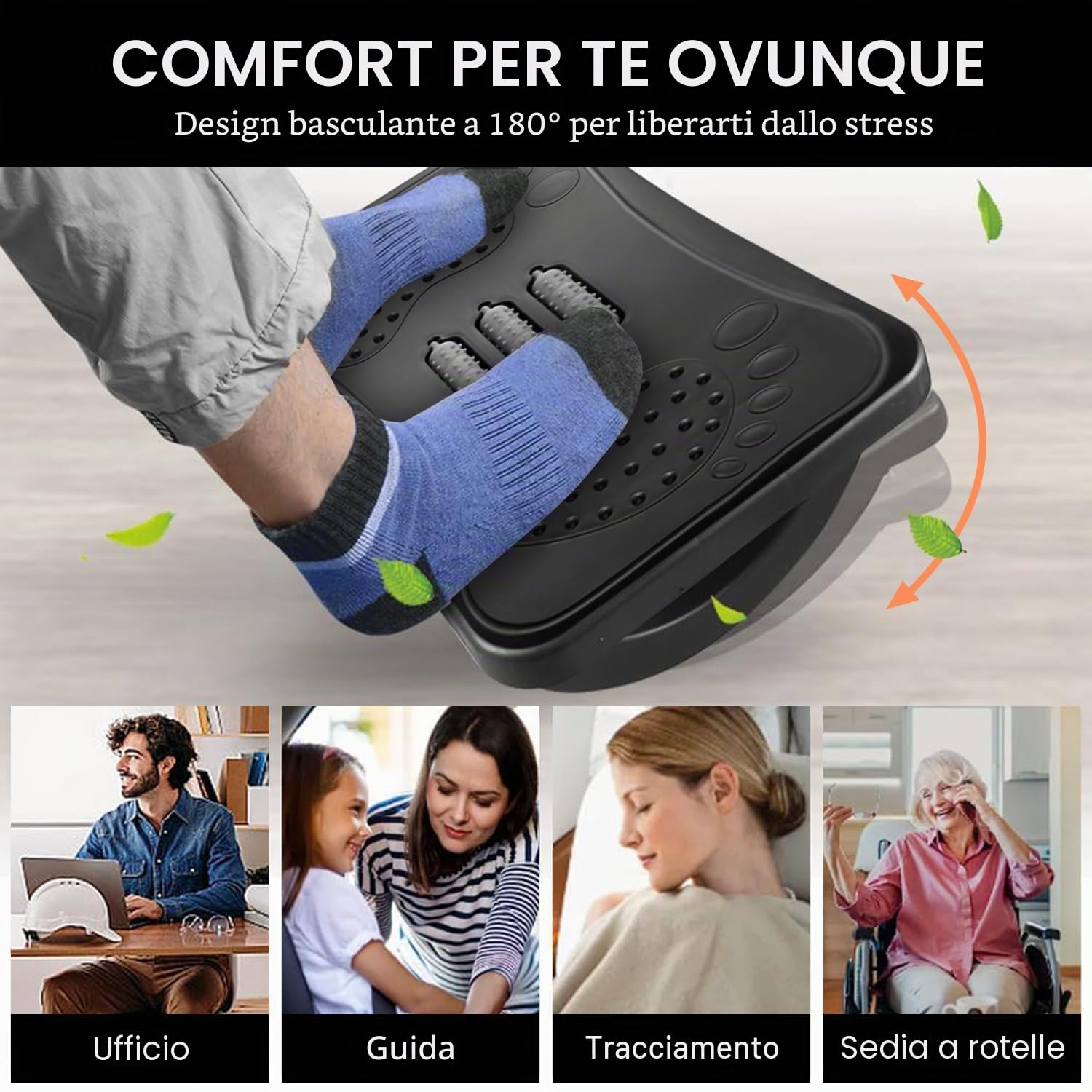 Poggiapiedi Ergonomico con Massaggio - Supporto Piedi Antiscivolo per Ufficio e Casa - Design Moderno - Migliora Postura e Circolazione Sanguigna