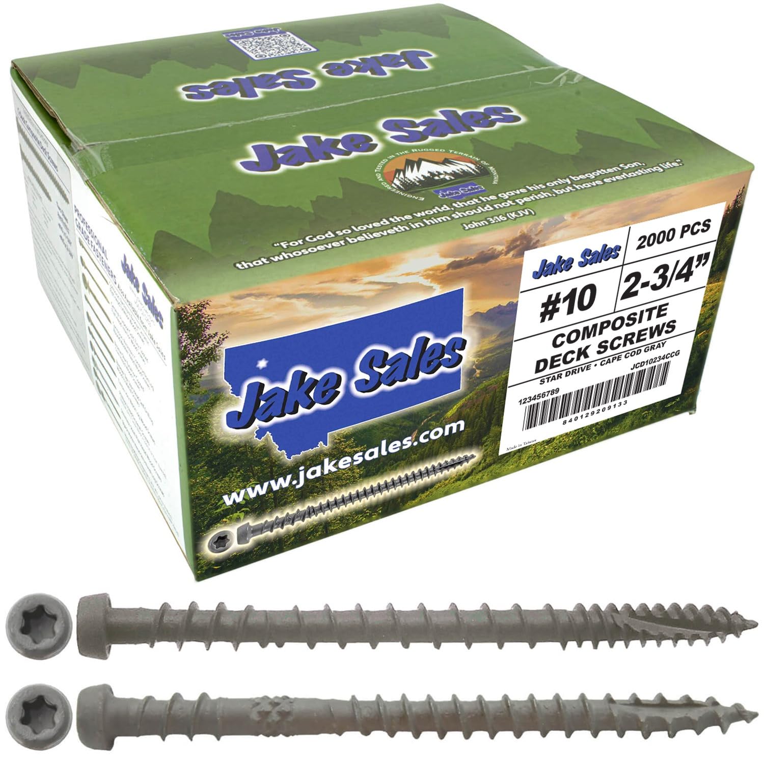 Jake Sales #10 x 2-3/4" Gray Colored Composite Decking Wood Screw with Torx/Star Drive Head - Exterior Coated - ACQ Lumber Compatible - 22 POUNDS ~