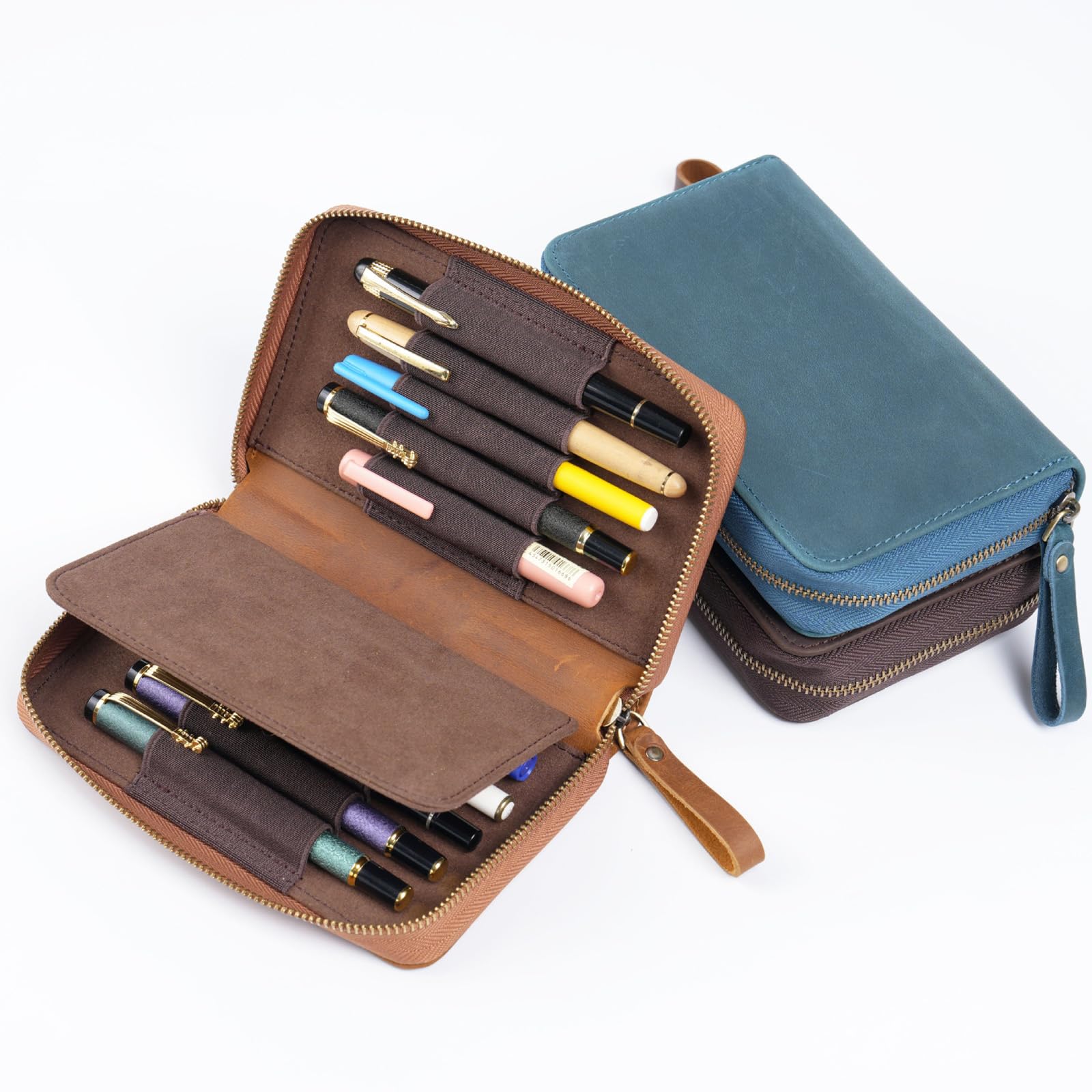 Custodia per penna stilografica con 10 scomparti protettivi con cerniera, per scuola, viaggi e uso quotidiano con cerniera, Verde scuro, Bellezza di massa