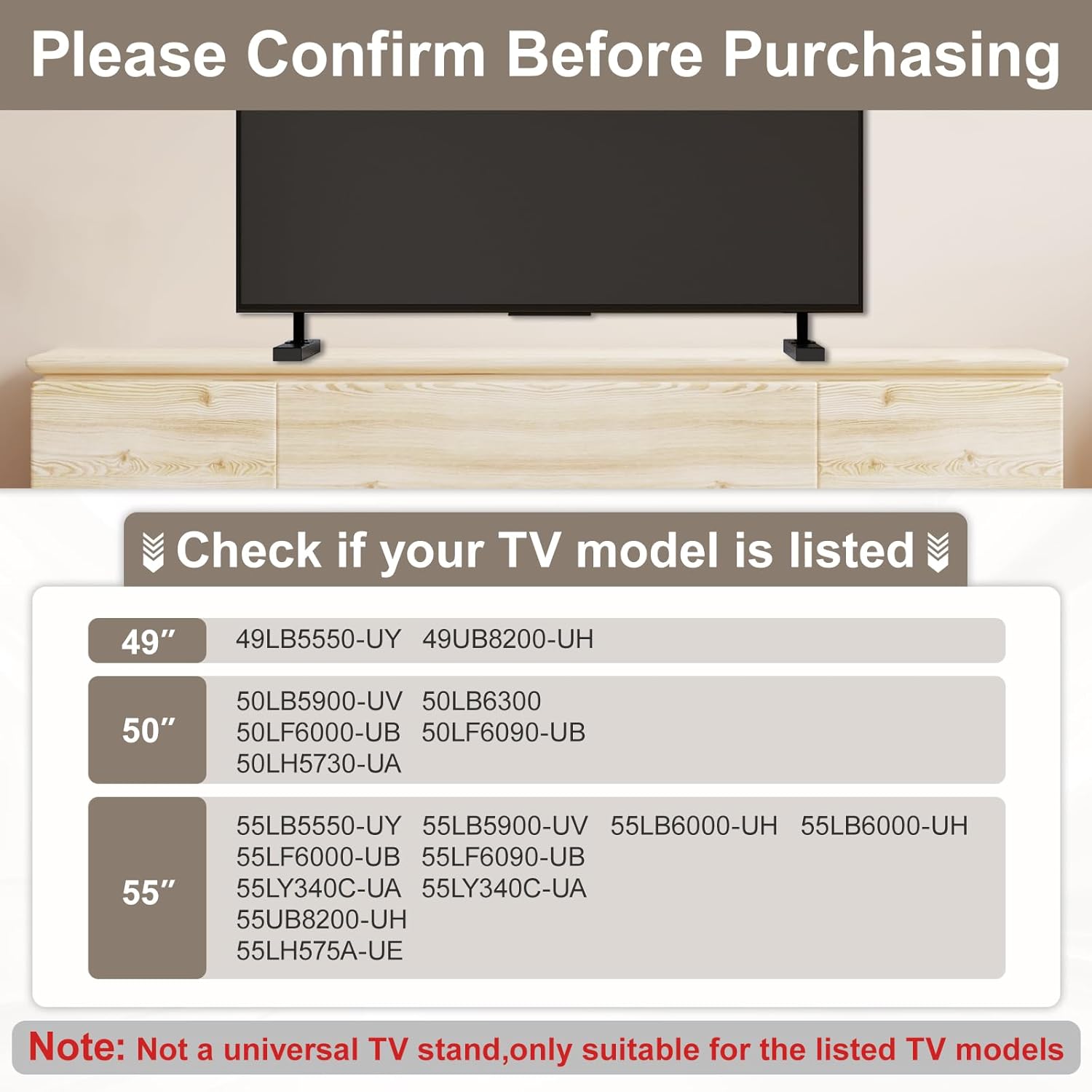 Metal TV Stand for LG TV Legs Only for LG 47LB5900-UV 49UB8200-UH 50LB6300 50LF6090-UB 50LH5730-UA 55LB5900-UV 55LF6000-UB 55LY340C-UA 55UB8200-UH TV Stand Base for LG TV Legs Replacement with Screws