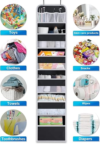 Miniatura 4 de Wakaye Organizador de 6 estantes sobre la puerta, almacenamiento colgante con 8 bolsillos de gran capacidad para despensa, guardería, baño,
