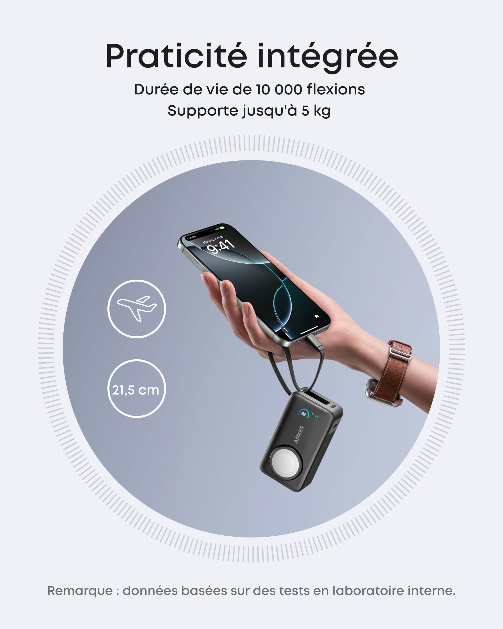 Anker Batterie Externe Magnétique 10000 mAh PD 35W et Câble USB C Intégré | Charge Rapide pour Apple Watch, iPhone 17 Pro Max/17/15/14/13, Samsung, iPad, AirPods et Autres (Noir)