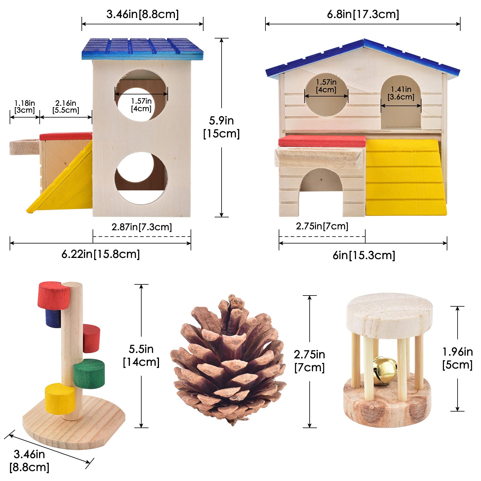 Picture of ERKOON Dwarf Hamster Hideout House Natural Wooden Gerbil Toys Molar ...