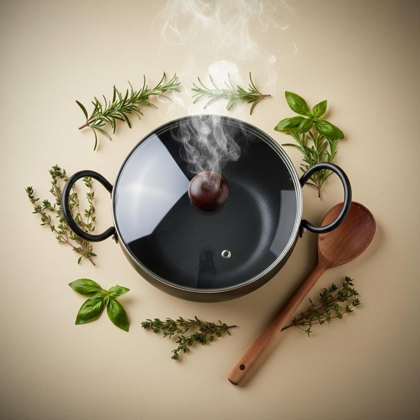 Olla de Hierro Martillado con Tapadera de Vidrio Templado Cazuela Caldero Retención de Constante y Cocción sin Recubrimientos Adecuada para Estofados, Tapa De Vidrio