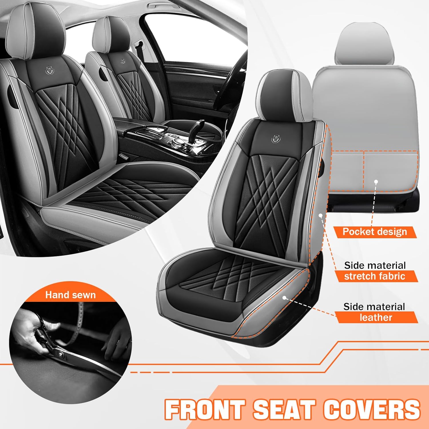 Car Seat Covers Compatible with Jeep Grand Cherokee 2000-2025 Durable Waterproof Automotive Seat Covers Stretchable Fabric Material, Premium Nappa Leather(Black Gray, Full Set)