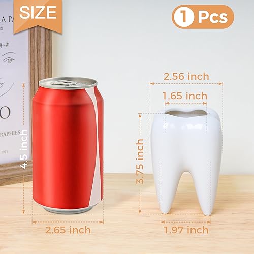 Miniatura 6 de ComSaf Soporte de cerámica para bolígrafo, soporte para bolígrafo en forma de diente para escritorio, bonito soporte para lápices, accesorios de