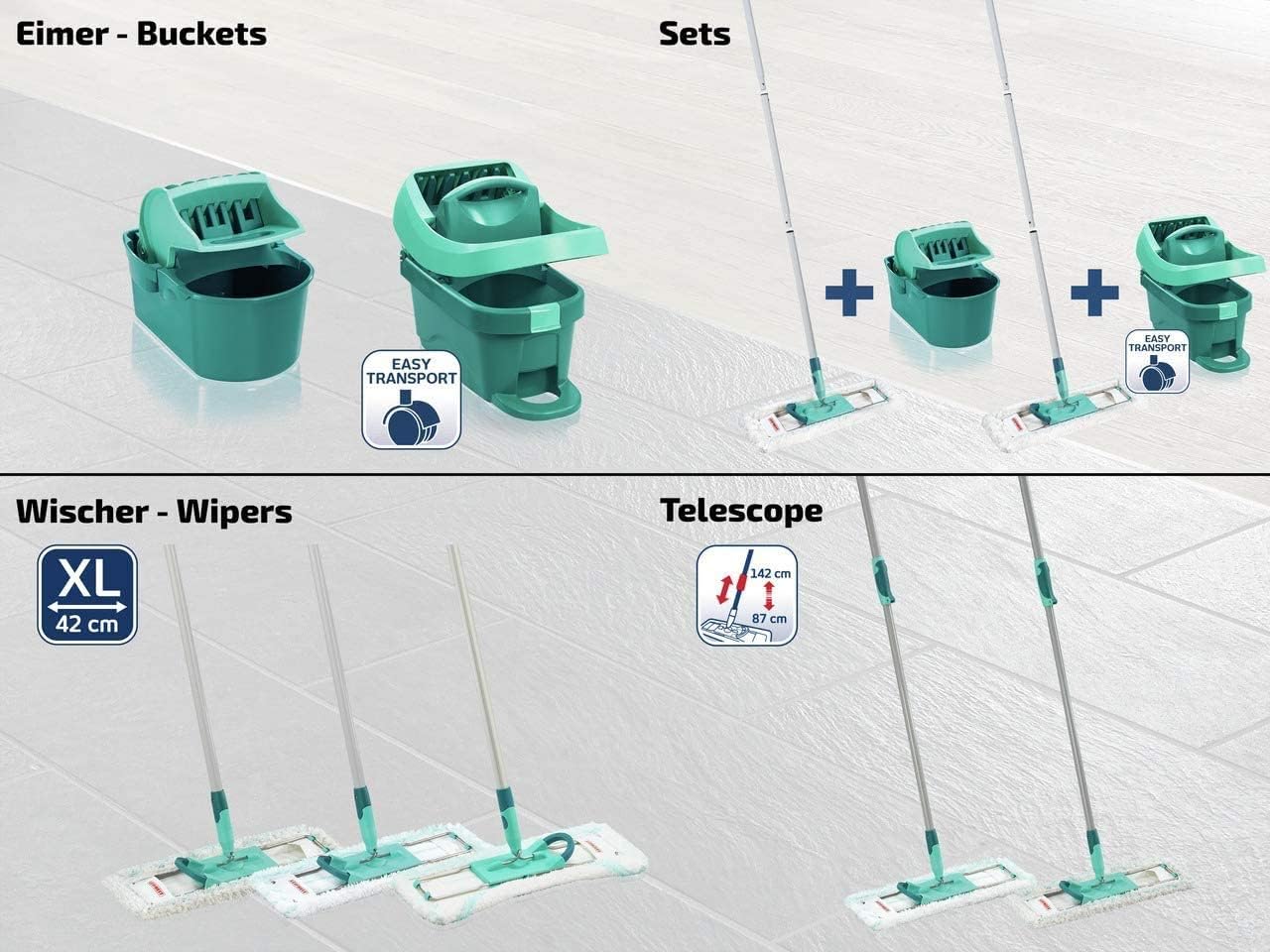 Leifheit Bodenwischer Profi XL inkl. gratis Wischbezug Micro Duo Wischsystem, türkis, One Size, 6