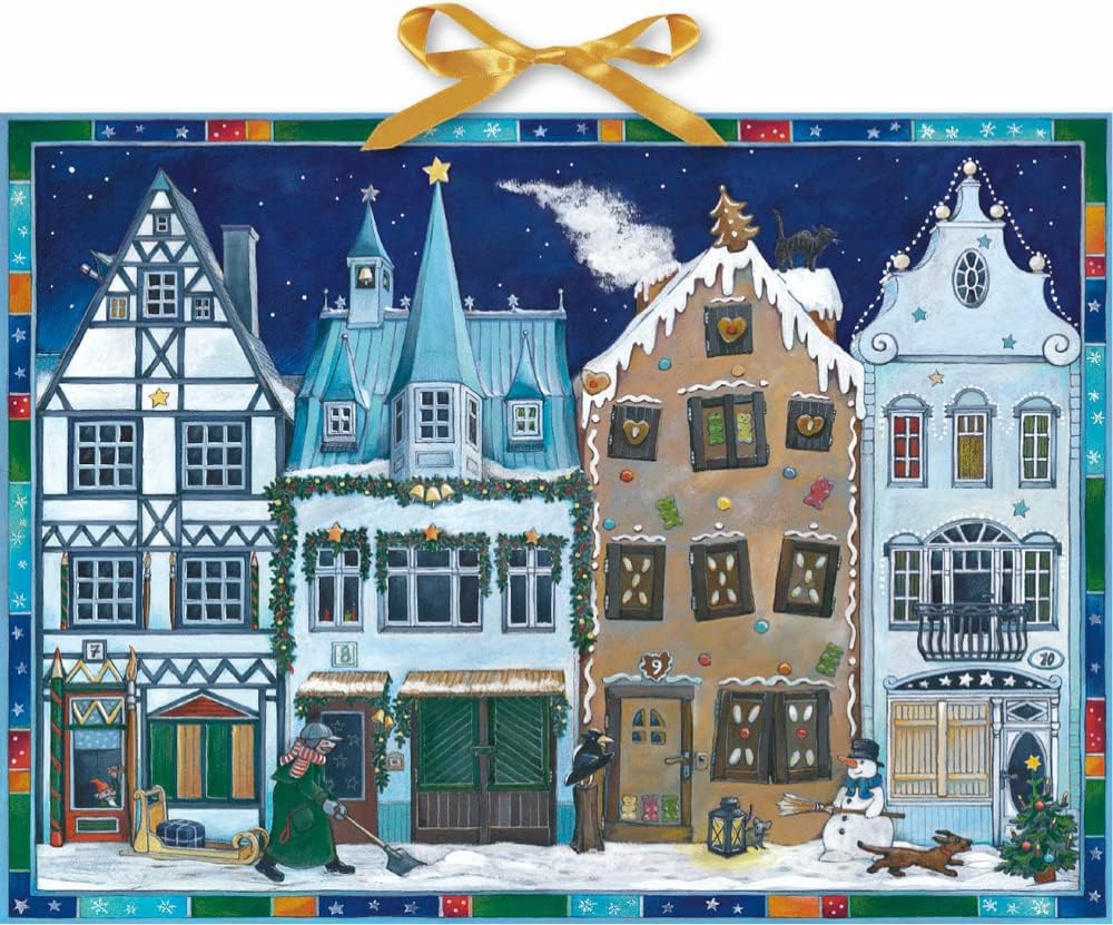 Advent Calendar in The Town Houses Seasonal Festive Street 52 x 38 Cm