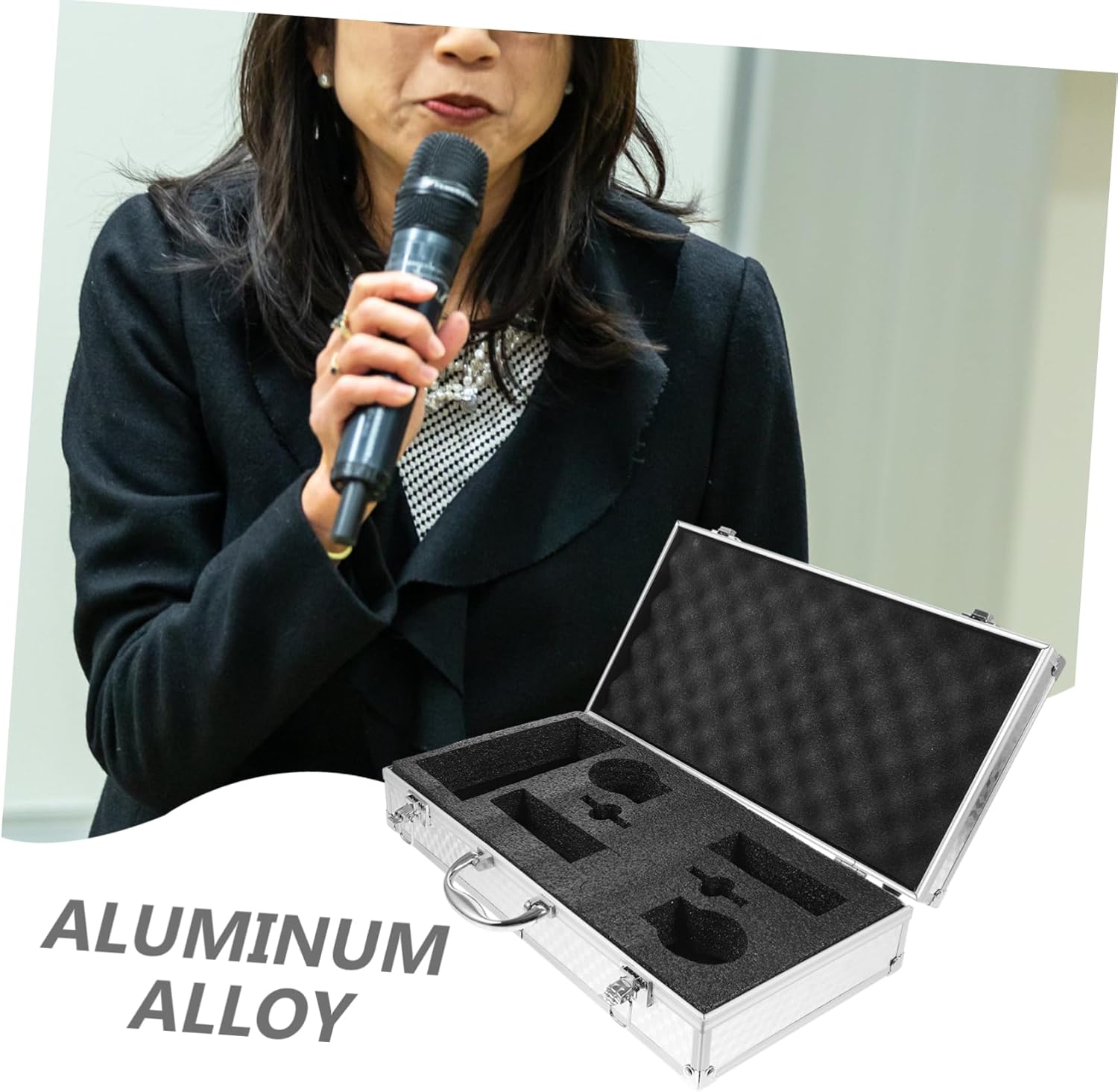 DECHOUS Handheld Microphone Storage Box Aluminum Case for 2 Mics Mic Case for Electronics