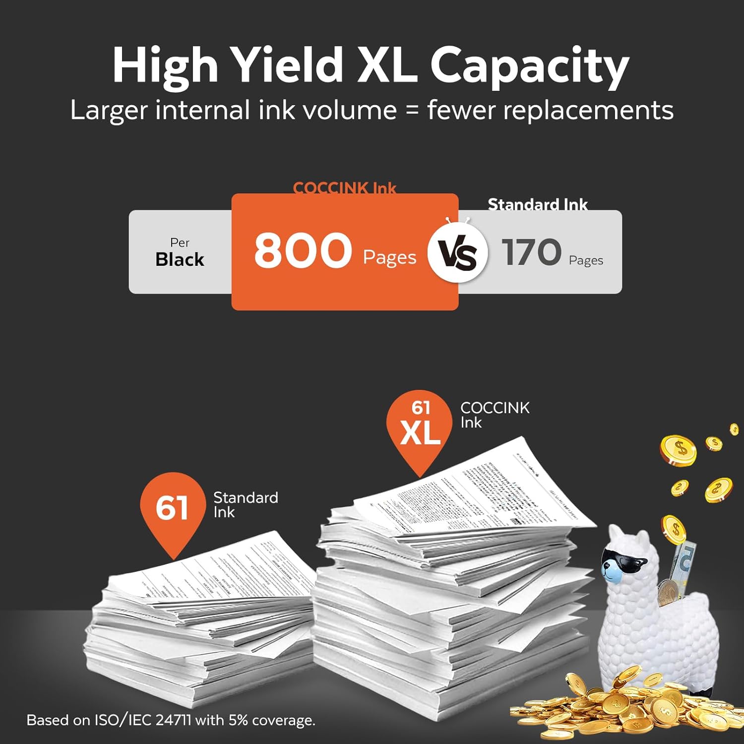 COCCINK 61XL Black Ink Cartridge for HP Envy 5535 5530 4500 4502 Officejet 2620 4630 4635 Deskjet 1010 1520 2540 2545 3050 3054 3510 Printer Remanufactured for HP 61 Ink Cartridge Combo Pack (2 Black)