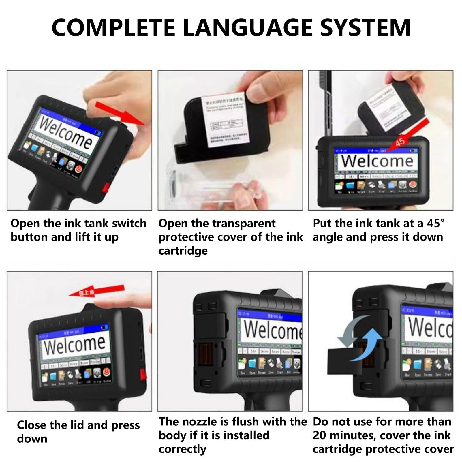 Stampante portatile portatile da 4,3 pollici, pistola per stampante a getto d'inchiostro portatile, modifica liberamente il contenuto, utilizzo per codice a barre,Machine+10inkcartridges