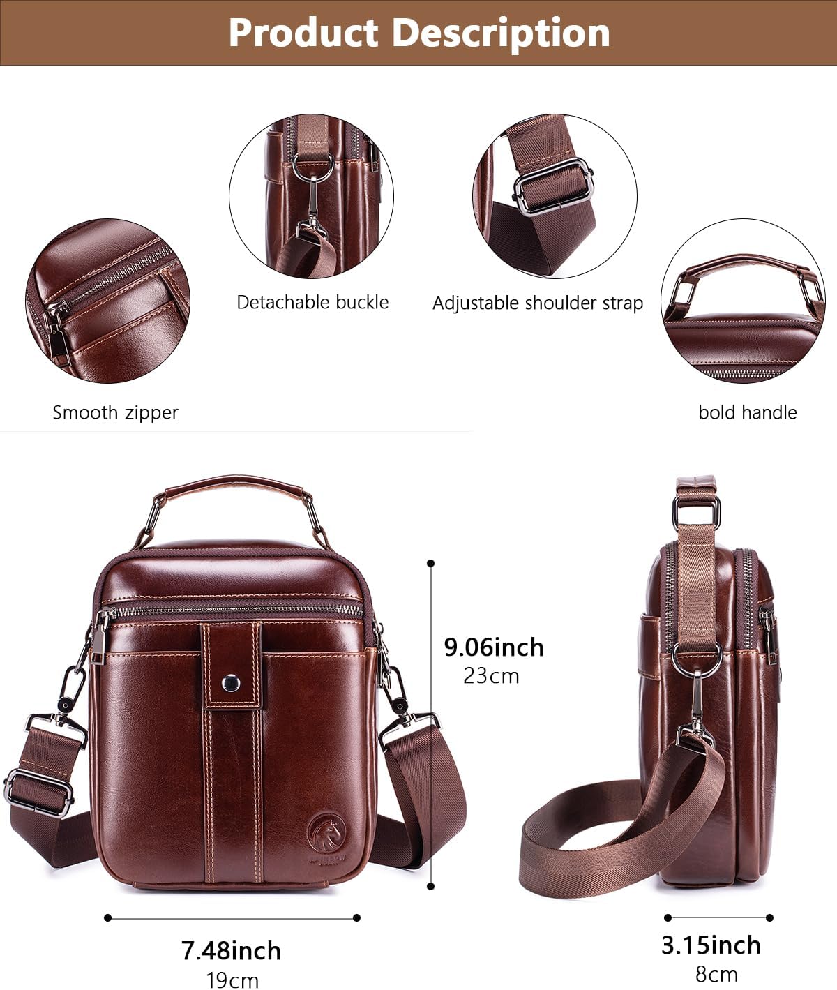 RAINBOW HORSE Men's Vintage Leather Crossbody Bag - Stylish & Functional Shoulder Bag for Daily Use - Image 5