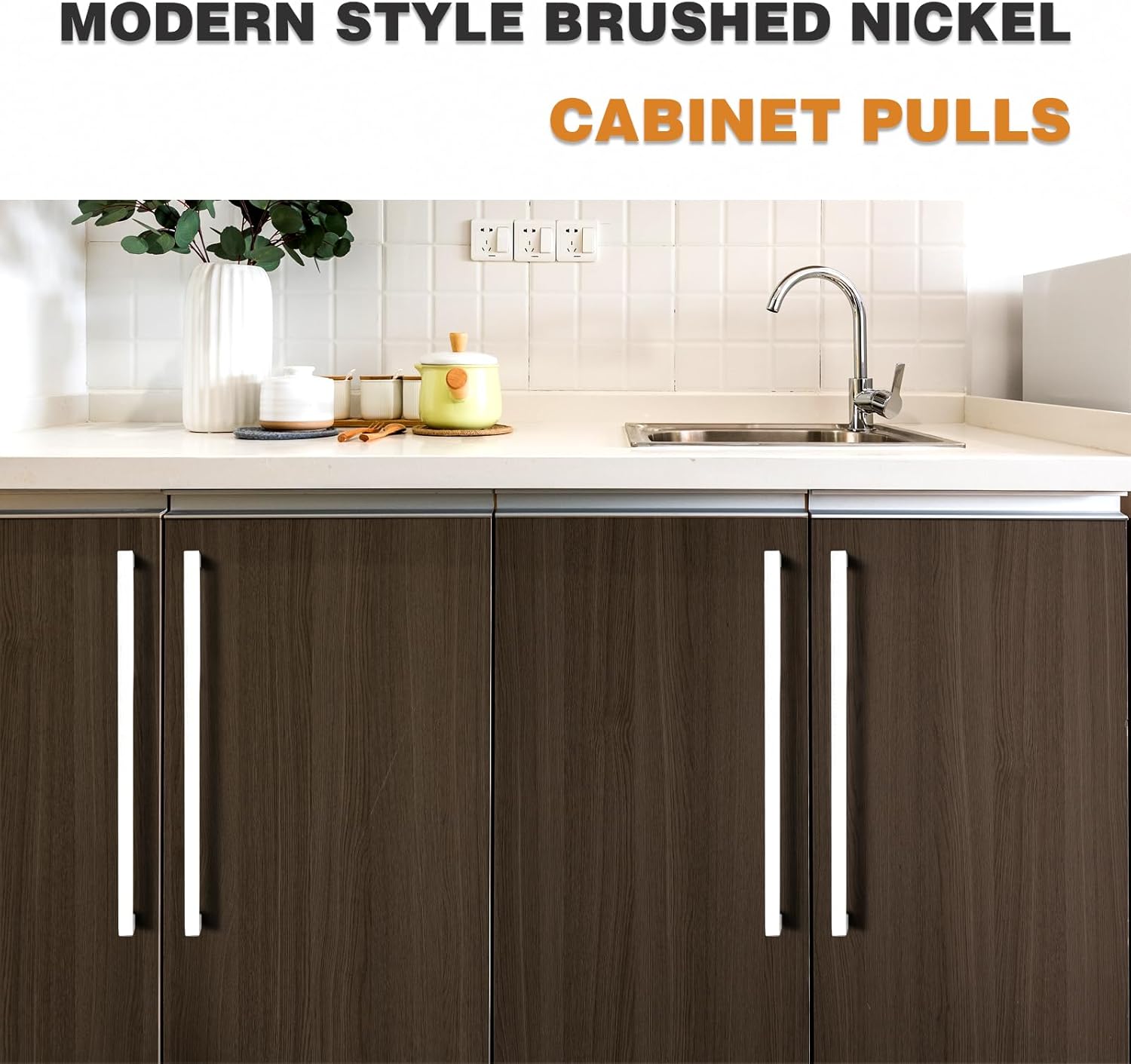 Probrico 50 Pack Silver Cabinet Pulls Square Kitchen Cabinet Hardware 10 Inch(256mm) Hole Center Modern Drawer Handles Stainless Steel Satin Nickel Drawer Pulls for Cupboard