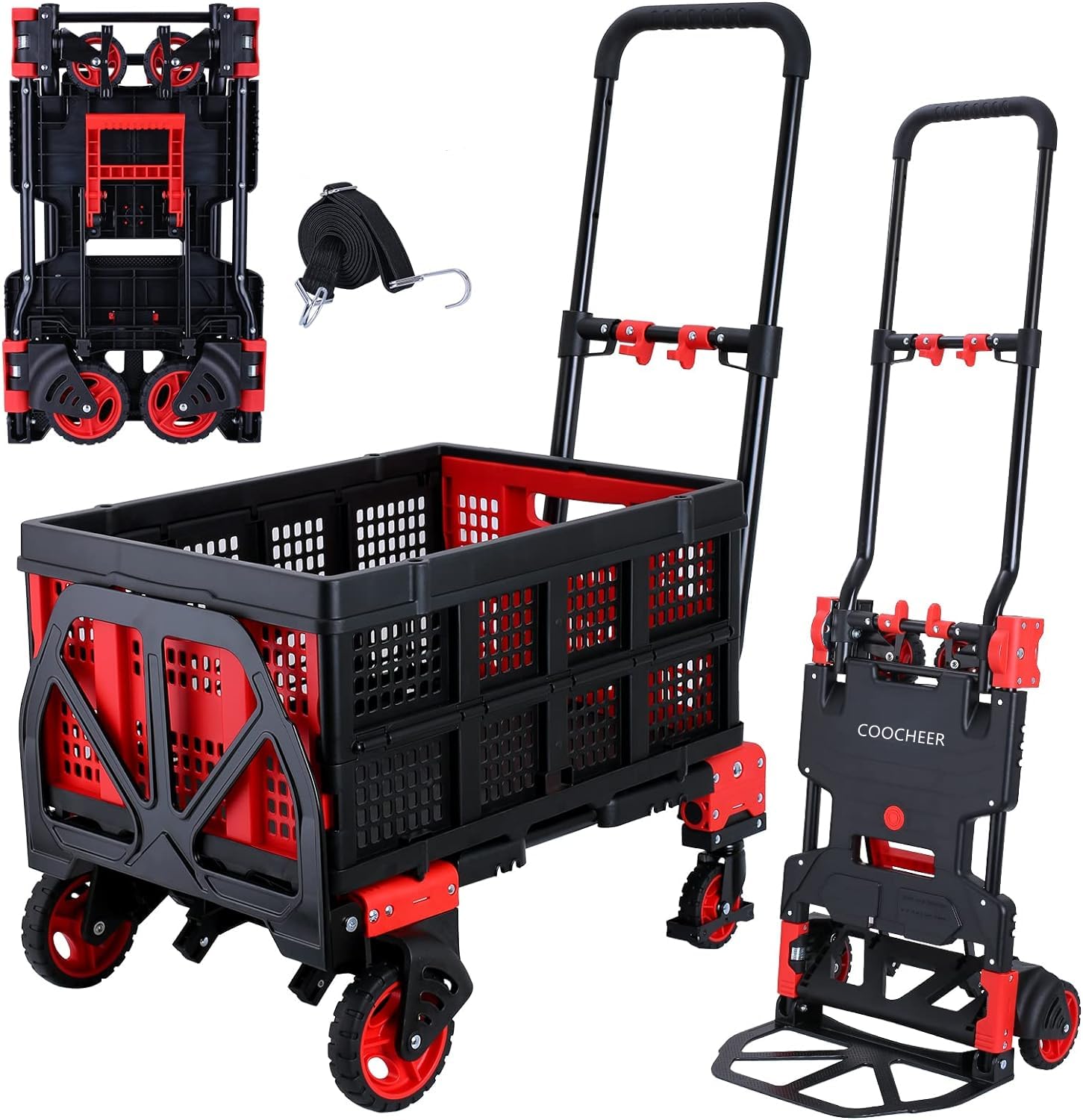 2 in 1 Foldable Hand Truck with Folding Basket, 330lbs Portable Dolly Cart