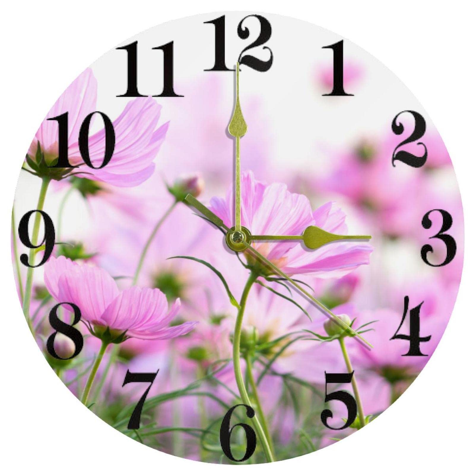 Horloge murale ronde à quartz de 25,4 cm silencieuse à piles avec motif de fleurs pour cuisine