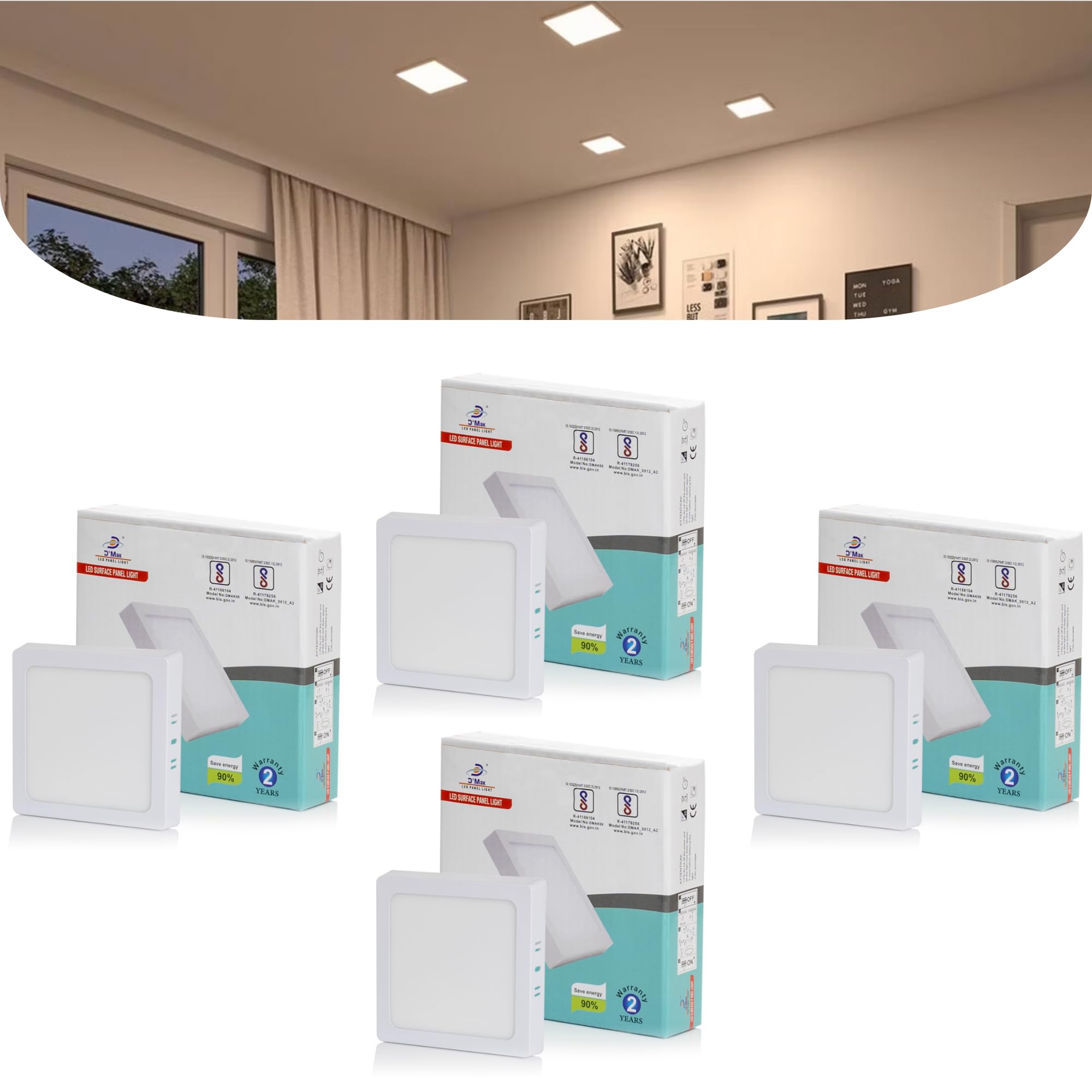 D'Mak 8 Watt Square LED Surface Panel Light (8 Watt, Pack of 4)
