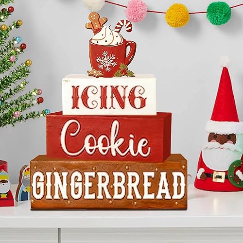 Miniatura 6 de 4 piezas de decoraciones navideñas para interiores - Decoración de mesa de jengibre de madera para el hogar - Centro de mesa navideño para la mesa -