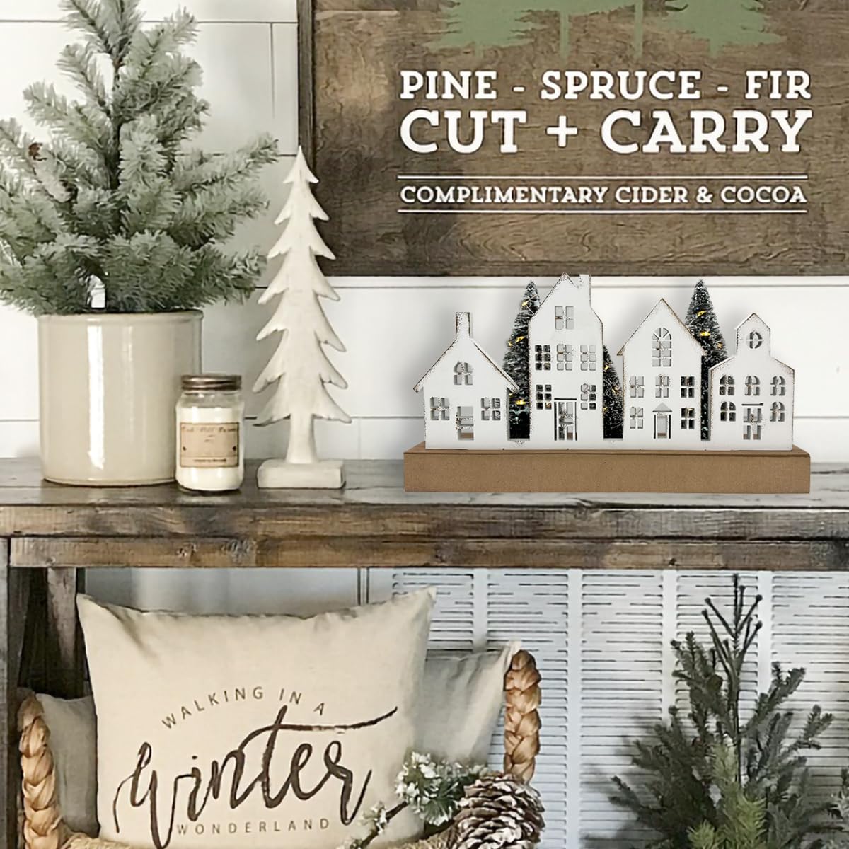 Decoraciones navideñas para el hogar, bloque de árbol de Navidad, decoración de casa de madera