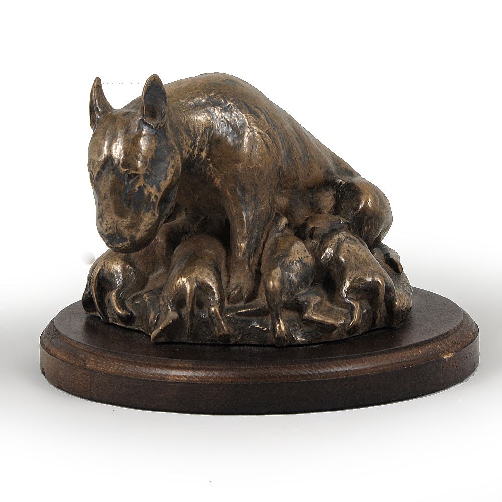 Statue Bull Terrier Art Dog - Résine/Bronze Sur Bois - Édition Limitée - France