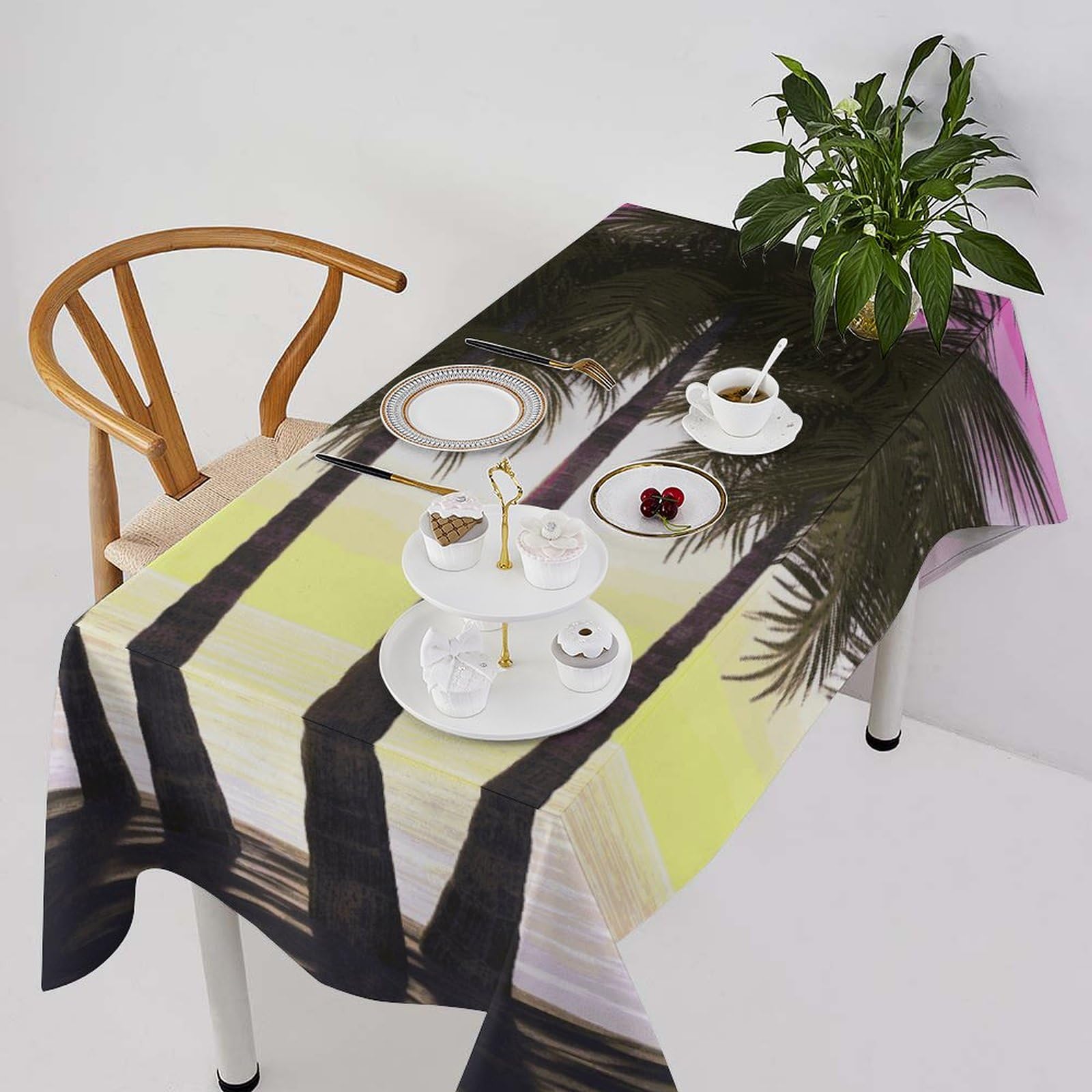 Nappe de table lavable et résistante aux taches à motif tropical pour repas sans contrainte
