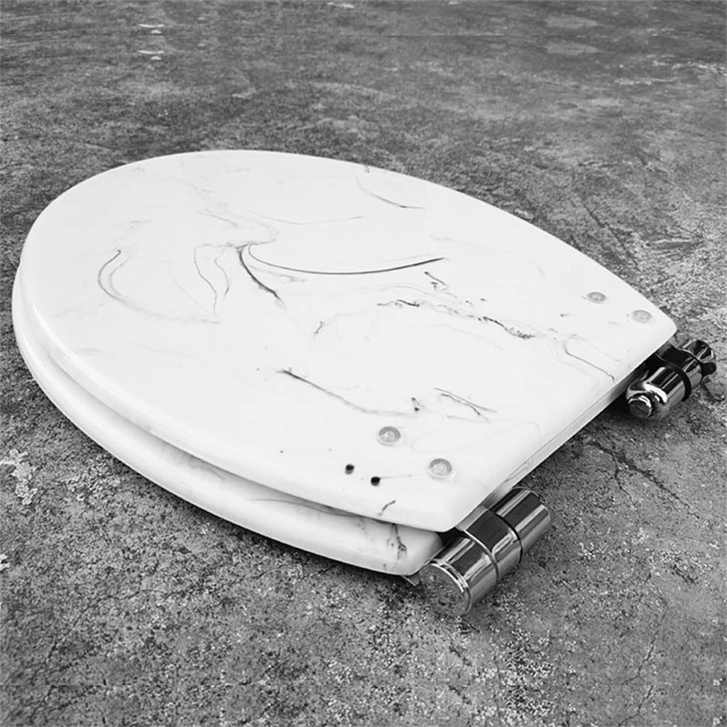 MOBYGKFY Urea-Formaldehyde Resin Marble Texture Toilet Seats Cover,Type Universal Slow-Close Buffer Lid