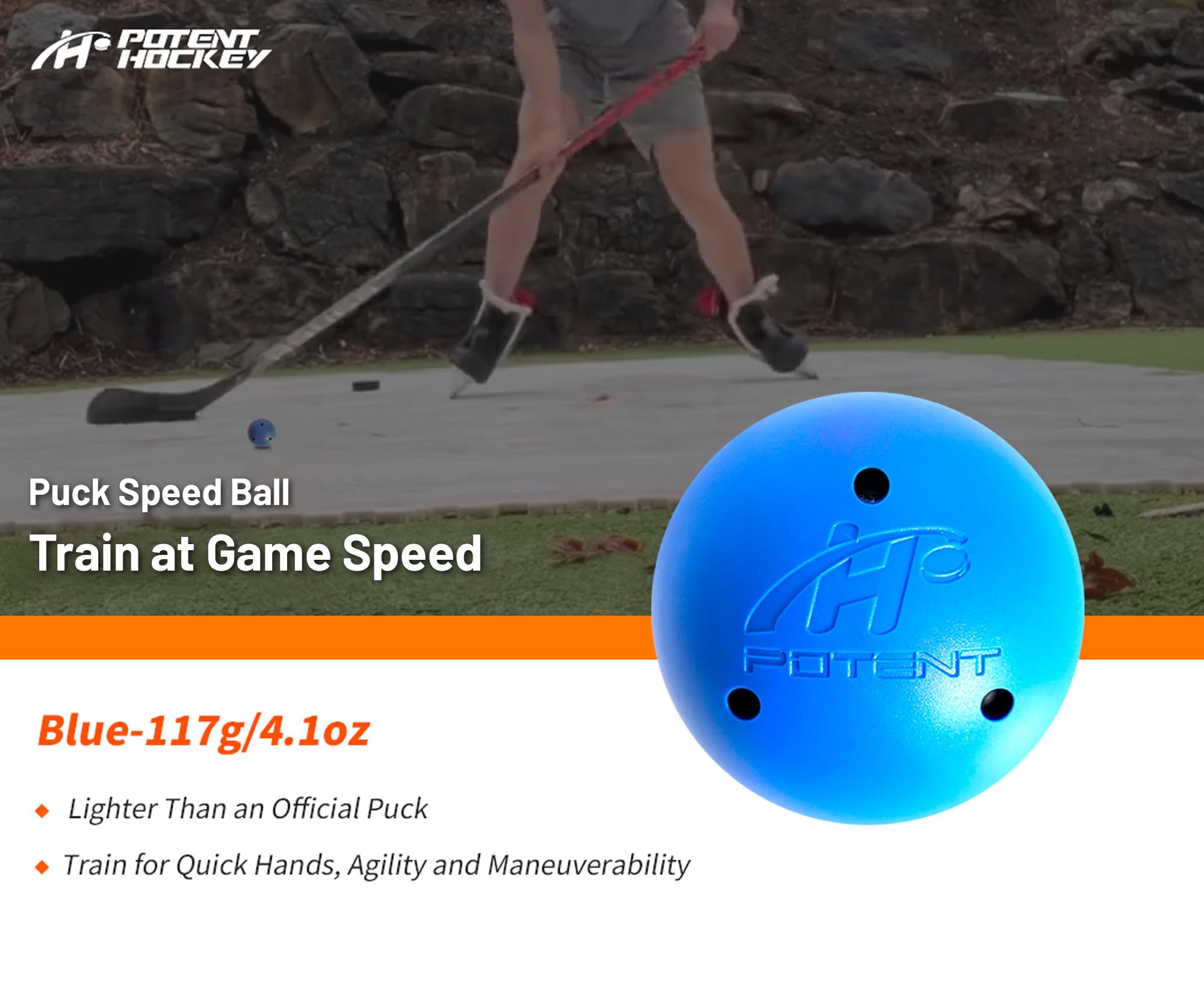 Potent Hockey Pelotas de entrenamiento de manejo de palo (paquete de 4) – Juego de pesas para entrenamiento de hockey, equipo para práctica en interiores y fuera del hielo – Mejora las habilidades, la