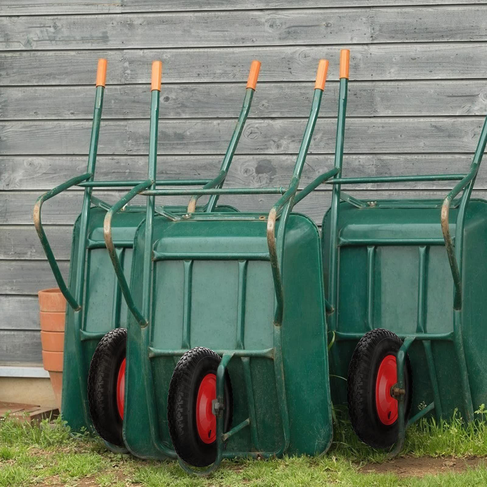 Koło do taczki pneumatyczne z osią, 4,80/4,00-8 Ø 390 mm 200 kg wraz z osią, koło zapasowe do taczki, odporne na przebicie, koło poliuretanowe, wózek ogrodowy, zestaw 2 sztuk