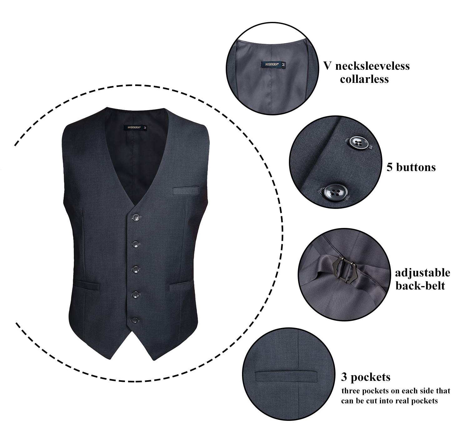 HISDERN Gilet da uomo Business Solid in cotone color panciotto da uomo