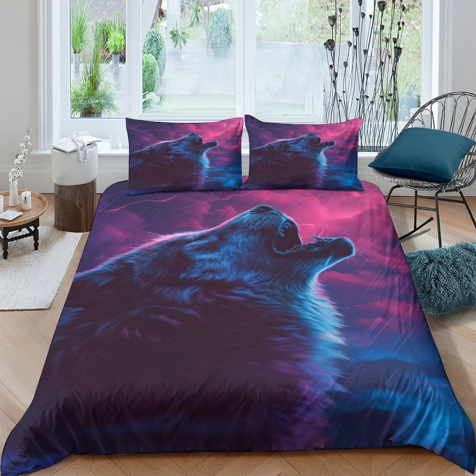 BARDYS Wolf Comforter Covers for Teens And Adults 3D Print Wild Animals Duvet Cover Quilt Cover Bedding Set Soft Microfiber with Zipper Closure with Pillow Cases 3 Pieces Double（200x200cm）