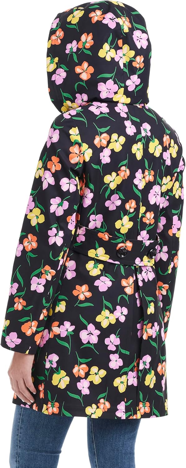 Kate Spade New York Hooded A-Line Raincoat with Removable Hood, Spring Pansies, Large - Image 7