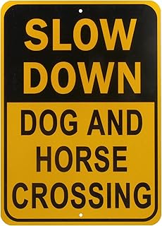 Slow Down Dog and Horse Crossing Sign Aluminum Yellow Reflective Sign UV Protected and Weatherproof 10 x 14 Inch 0.40 Mil Octagon Rust Free