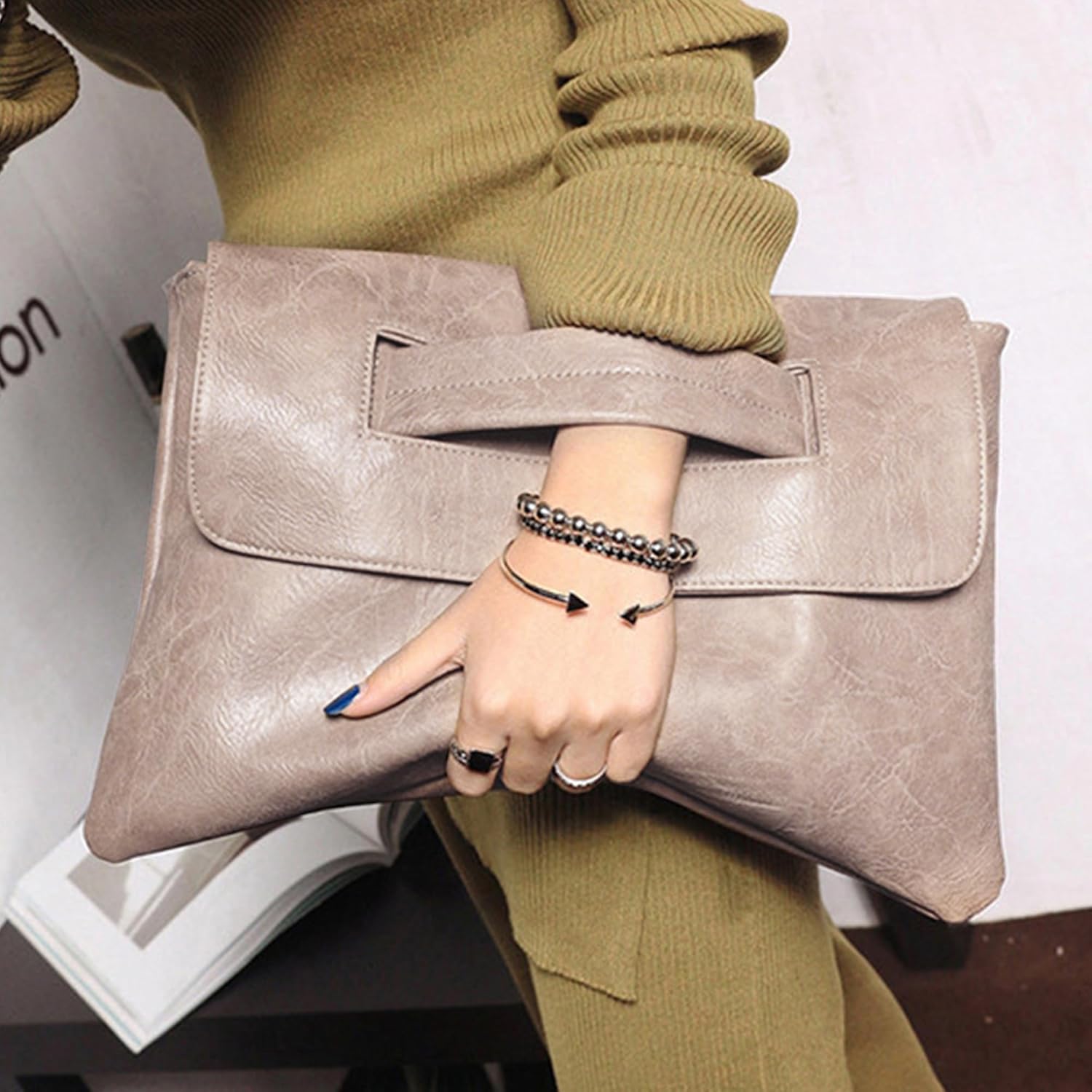 CLARA Crocodile Pattern Clutch Purse Oversized PU Leather Envelope Clutch Evening Handbag