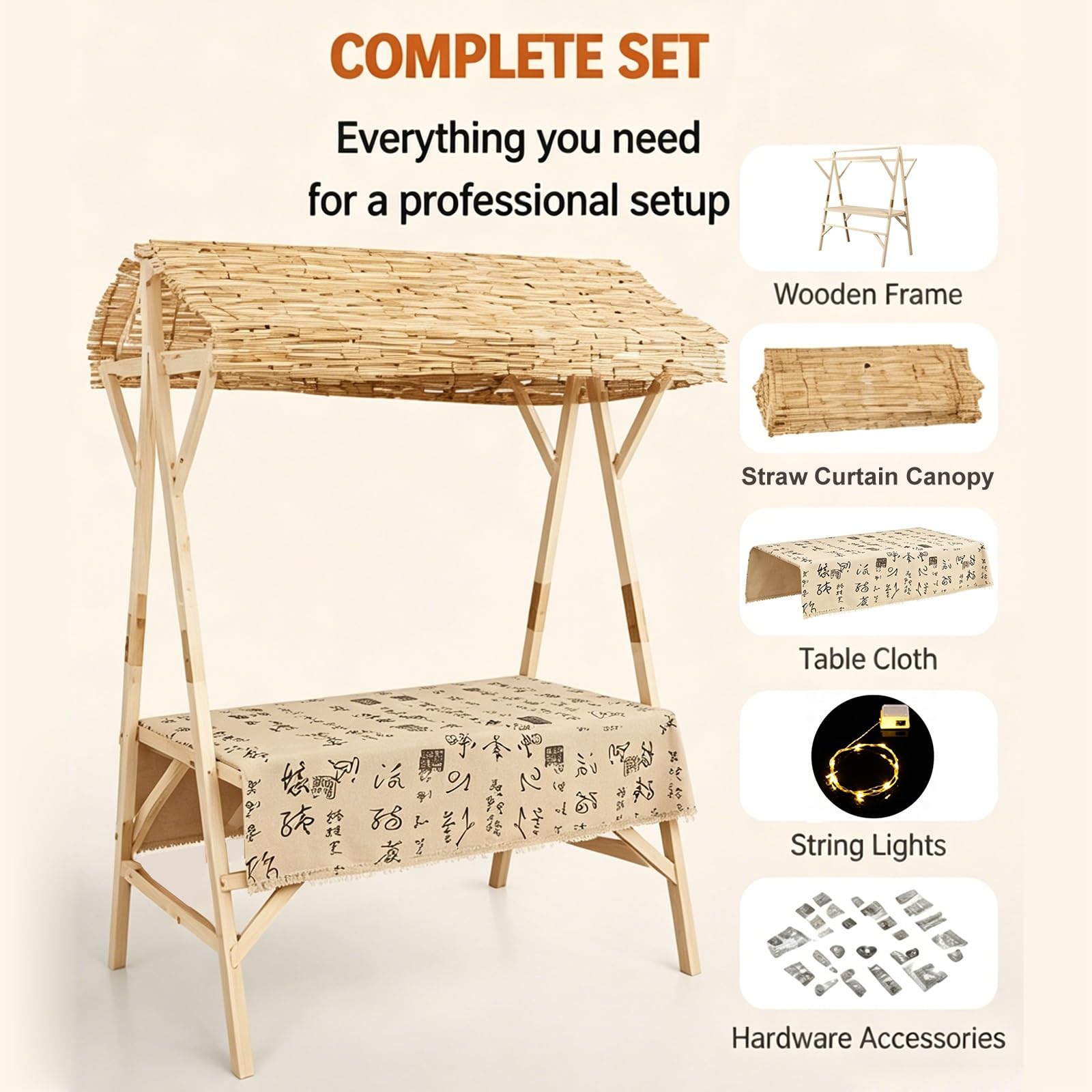 Puesto de Venta con Toldo, Stand de Venta Plegable de Madera – Puesto para Ferias y Mercadillos, Puesto Ambulante con Expositor para Mercado Agrícola(120x60x200cm/47x24x79in)