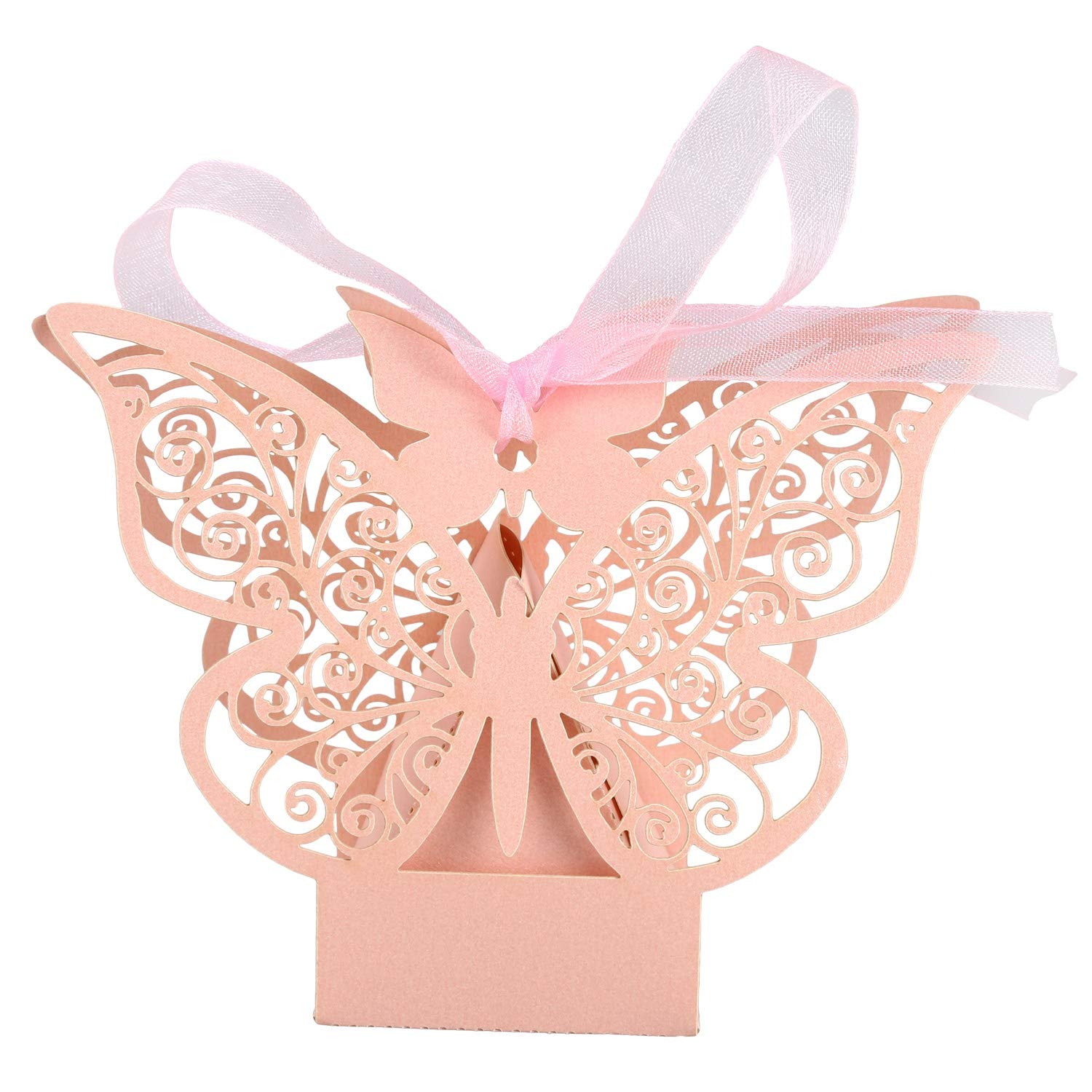 CTRLZS 50pcs Butterfly Wedding Favour Box Birthday Party Gifts Candy Boxes (Pink)