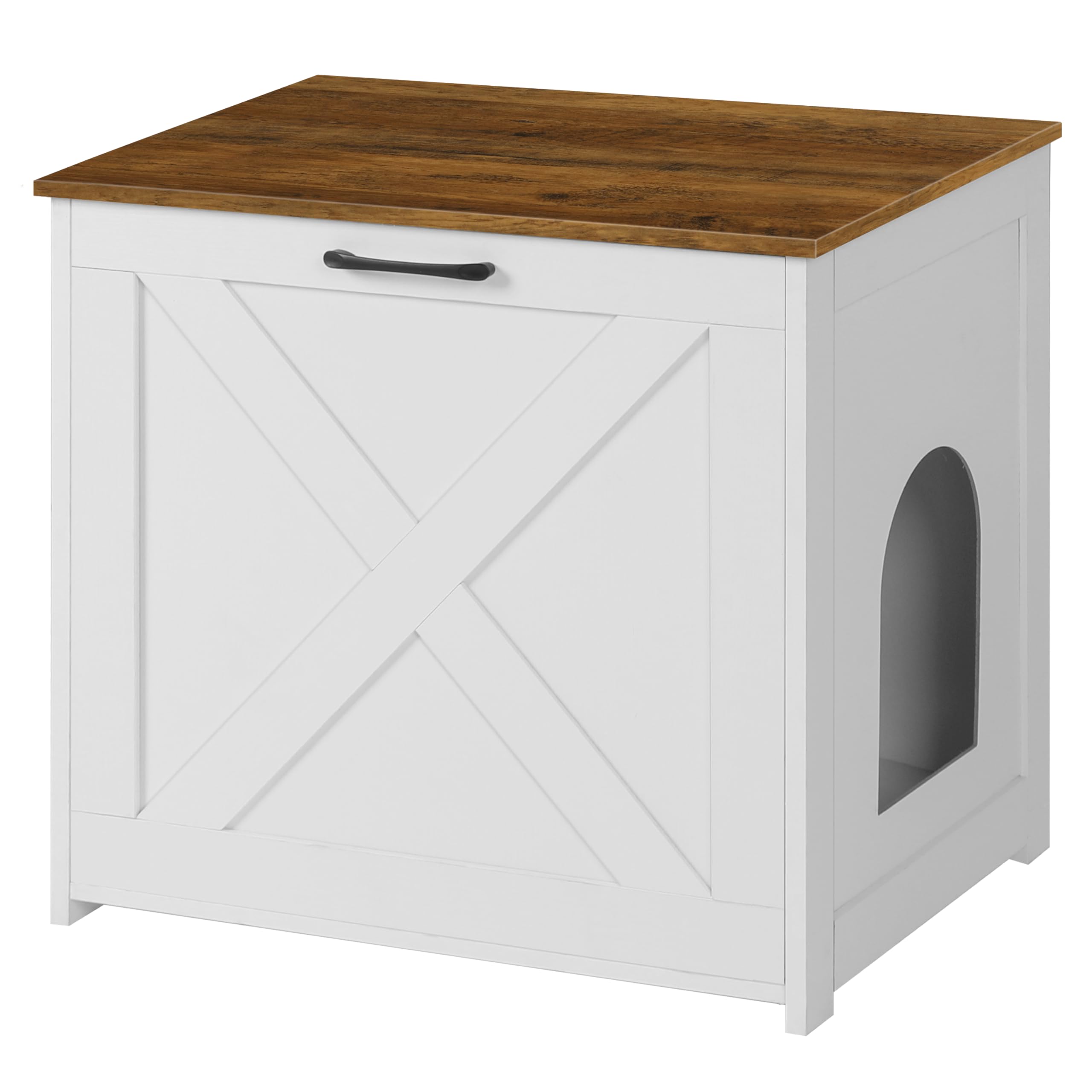 Dwanton Cat Litter Box Furniture Hidden, Cat Litter Box Enclosure, Reversible Entrance Can Be on Left or Right Side, Indoor Cabinet, Wooden Washroom, End Table, White and Warm Brown, 23.6" L