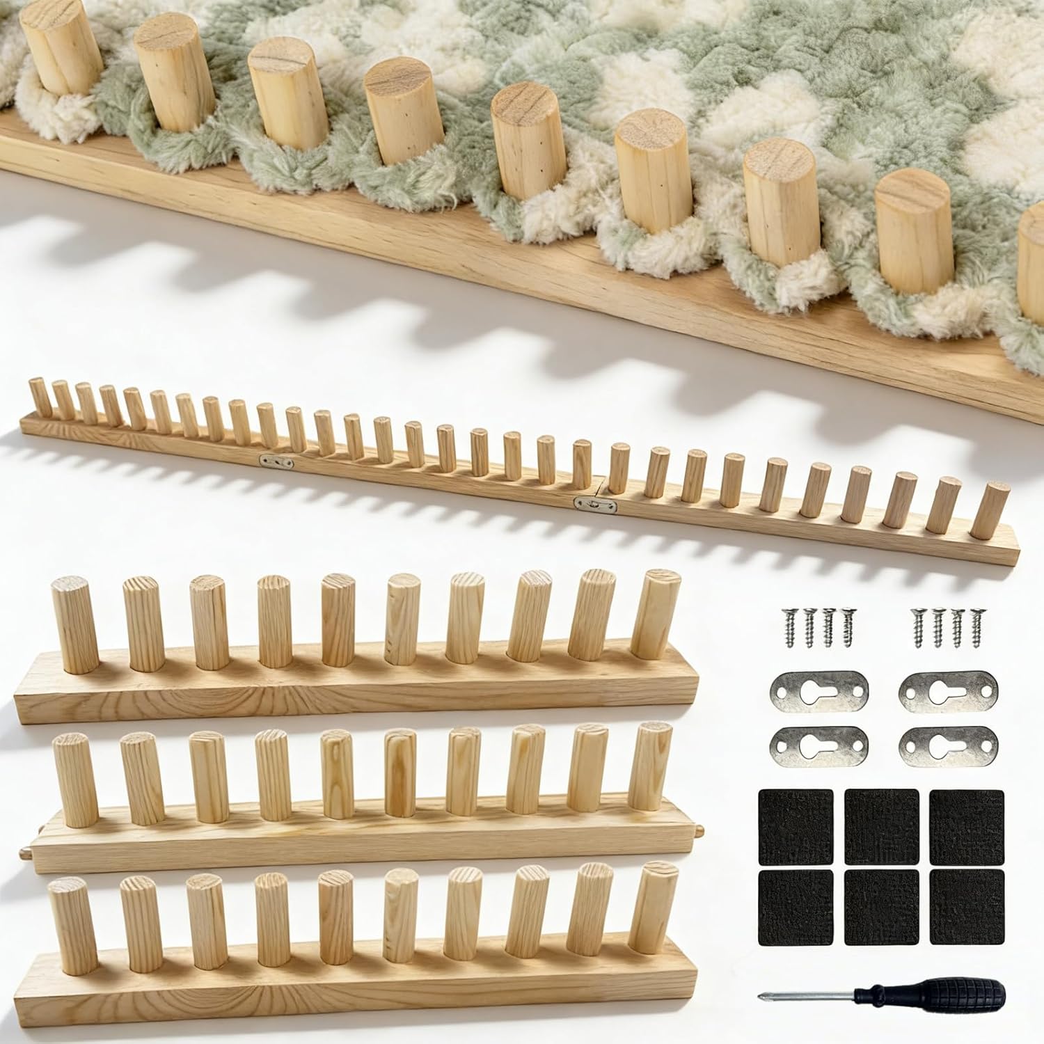 Navorise 46" Knitting Chunky Blanket Loom, Wooden Yarn Loom for Chunky Blankets, Adjustable Size Hand Knitting Kit, Beginner Friendly Reusable Bulky Yarn DIY Gifts & Craft