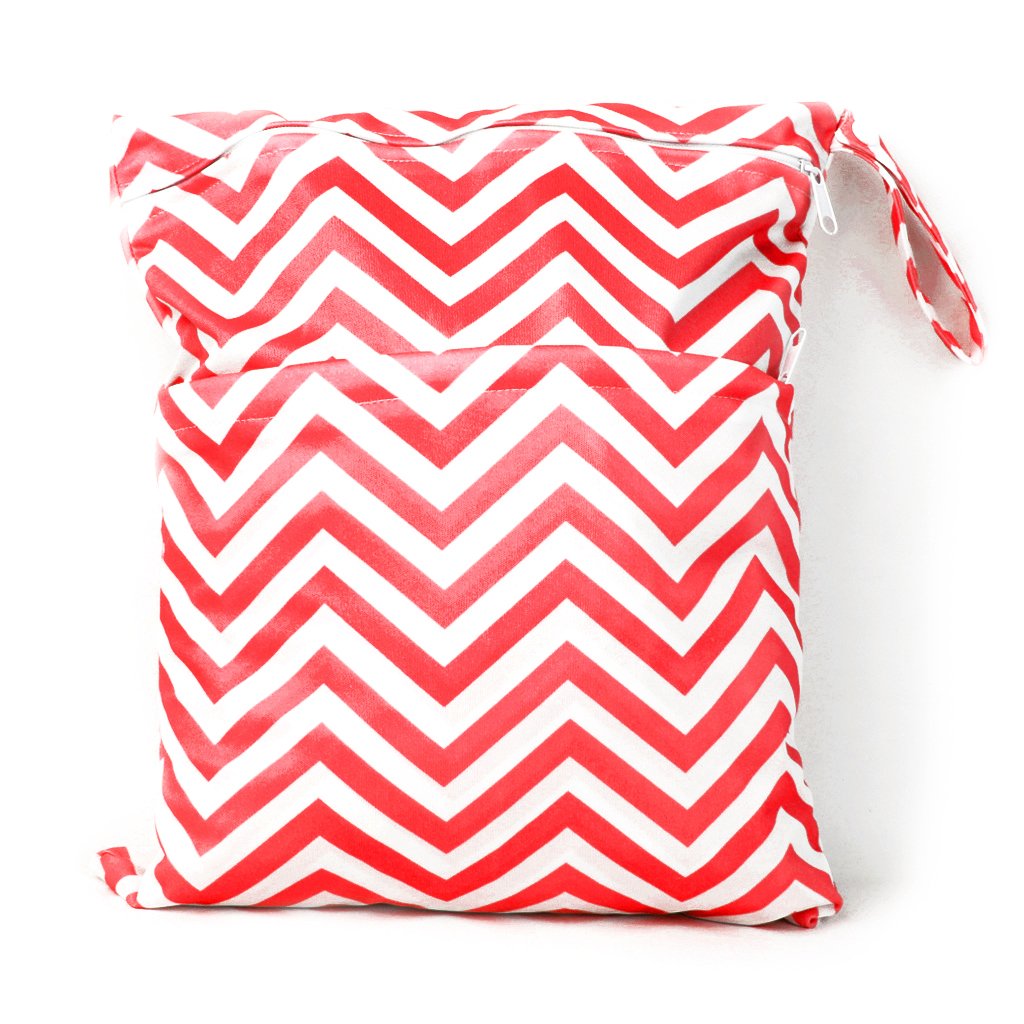 SNAPPSY Baby Waterproof Zipper Reusable Cloth Diaper Bag Snap Tote Red and White Ripple Pattern-image-44