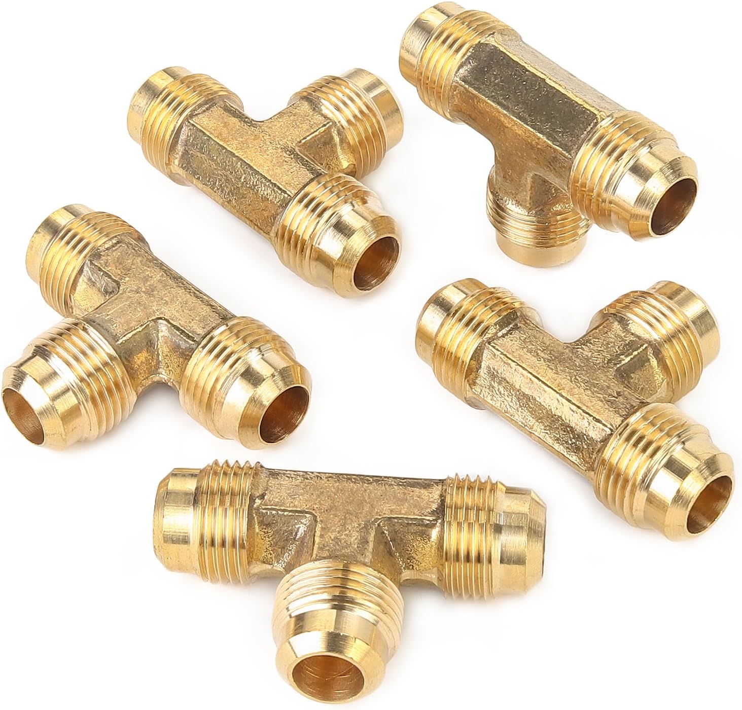 LTWFITTING Brass 1/2" OD Flare Tee,Brass Flare Tube Fitting(Pack of 5)