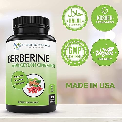 Miniatura 4 de Berberina con canela de Ceilán, 1200 mg de berberina y 100 mg de canela de Ceilán orgánica, 120 cápsulas vegetales, sistema inmunológico saludable,