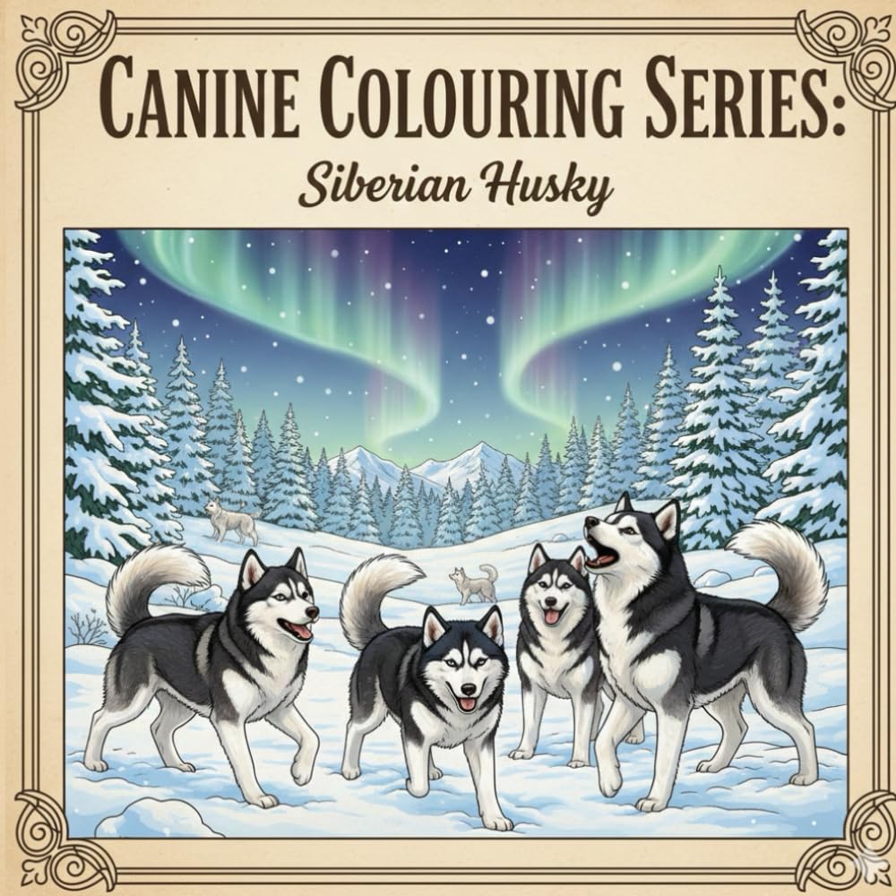 Canine Colouring Series: Siberian Husky: A Vintage-Style Adult Coloring Book Featuring Arctic Adventures and Charming Portraits of the Siberian Husky