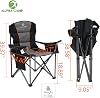 ALPHA CAMP Oversized Camping Folding Chair Heavy Duty Camping Chair Support 450 LBS Padded Camp Chairs for Adults with Carry Bag and Cooler Bag Portable for Outdoor(Black)