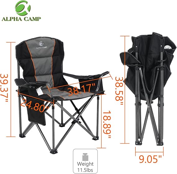 ALPHA CAMP Oversized Camping Folding Chair Heavy Duty Camping Chair