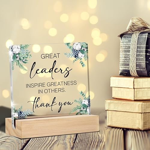 Miniatura 3 de Leader Gifts Great Leaders - Letrero decorativo de escritorio transparente, regalo de agradecimiento para líder, jefe, mentor, letrero acrílico con