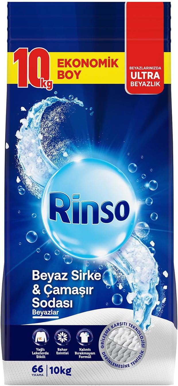 Rinso Beyaz Sirke ve Çamaşır Sodası Beyazlar için Toz Deterjan 10 KG