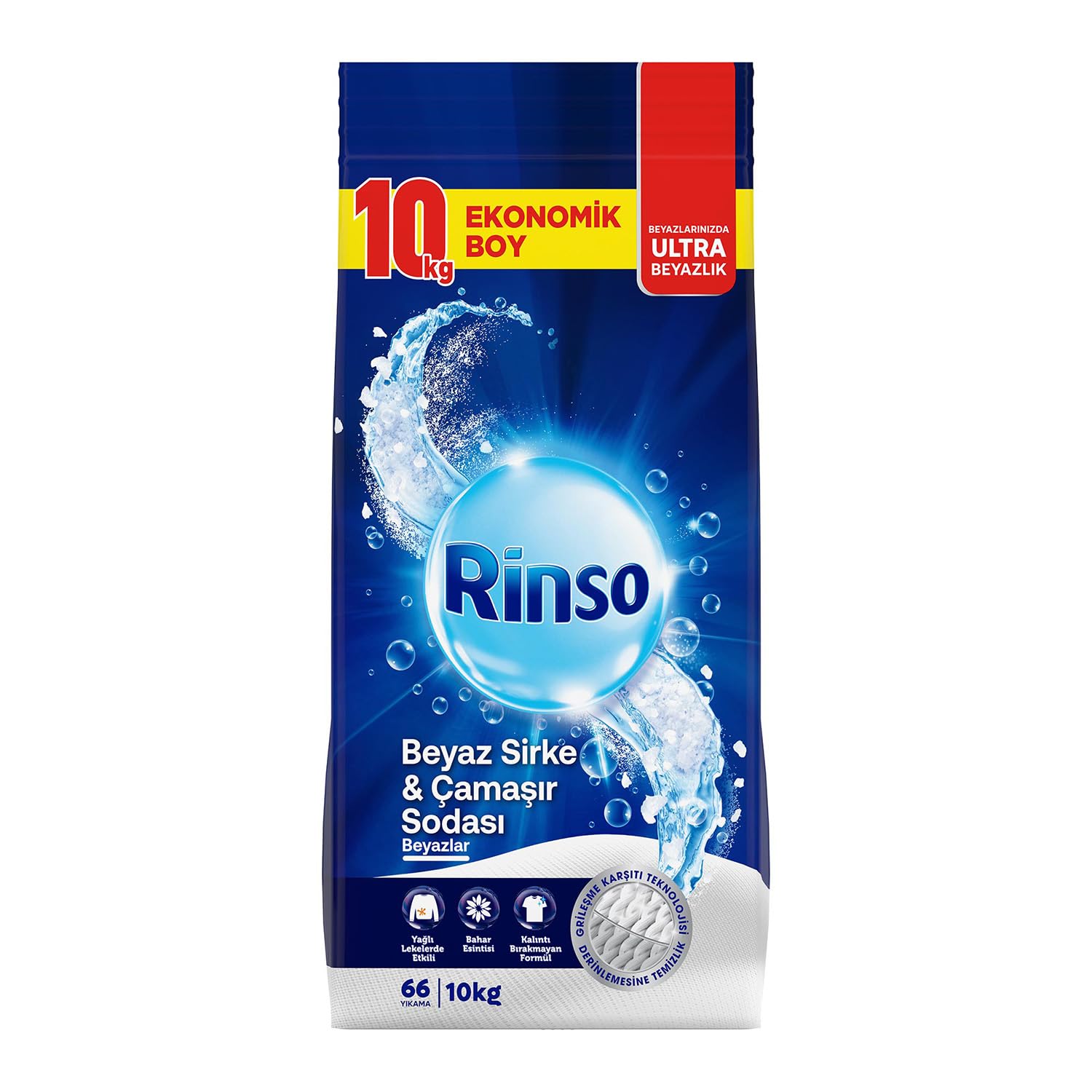 Rinso Beyaz Sirke ve Çamaşır Sodası Beyazlar için Toz Deterjan 10 KG